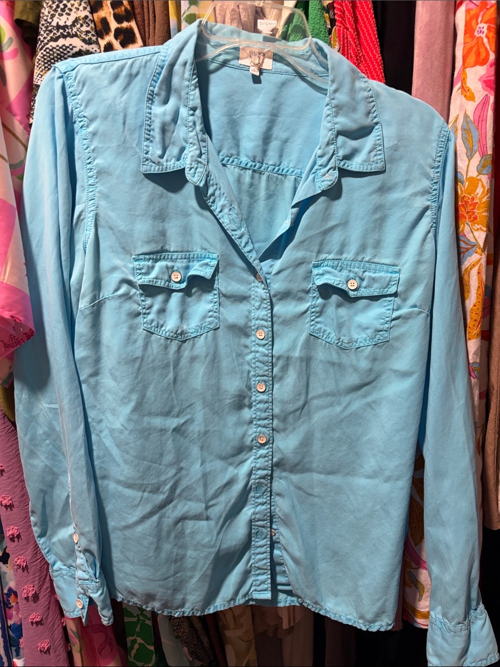crown & ivy beach Light Blue Women's Button-Up Shirt
